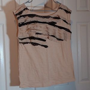 Ann Taylor Loft Ruffled Cream Top - L